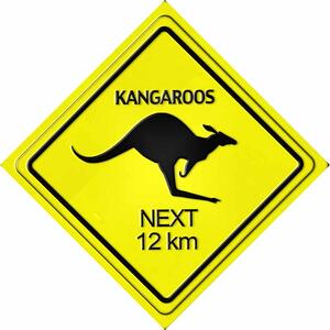Ceduľa Kangaroos Next 12km 19cm x 19cm Plechová tabuľa