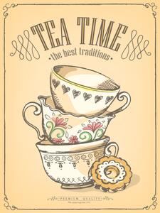 Ceduľa Premium Quality - Tea Time - The best traditions 30cm x 20cm Plechová tabuľa
