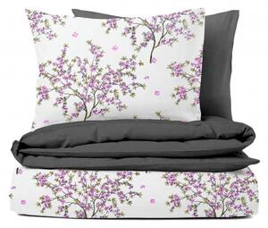 Ervi bavlnené obliečky DUO - kvitnúce ružový strom/šedý