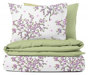 Ervi bavlnené obliečky DUO - kvitnúce ružový strom/svetlo olivové