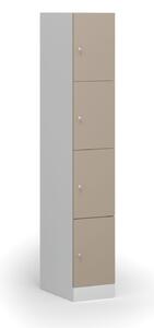 Šatníková skrinka s úložnými boxmi, 4 boxy, 1850 x 300 x 500 mm, cylindrický zámok, béžové dvere