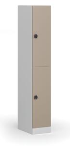 Šatníková skrinka s úložnými boxmi, 2 boxy, 1850 x 300 x 500 mm, kódový zámok, béžové dvere