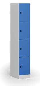 Šatníková skrinka s úložnými boxmi, 4 boxy, 1850 x 300 x 500 mm, otočný zámok, modré dvere