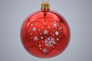 Vianočná guľka červená so srdiečkom 7 cm