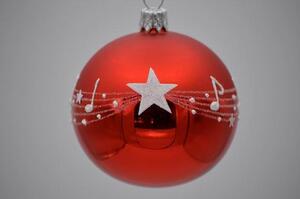 Vianočná guľka červená s notami 7 cm