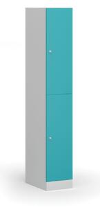 Šatníková skrinka s úložnými boxmi, 2 boxy, 1850 x 300 x 500 mm, cylindrický zámok, zelené dvere