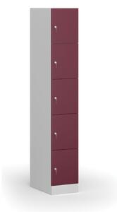 Šatníková skrinka s úložnými boxmi, 5 boxov, 1850 x 300 x 500 mm, cylindrický zámok, červené dvere