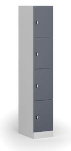 Šatníková skrinka s úložnými boxmi, 4 boxy, 1850 x 300 x 500 mm, otočný zámok, tmavosivé dvere
