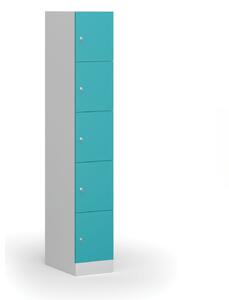 Šatníková skrinka s úložnými boxmi, 5 boxov, 1850 x 300 x 500 mm, cylindrický zámok, zelené dvere