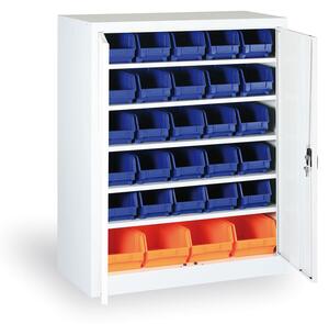 Skriňa s plastovými boxami BASIC - 1150 x 400 x 920 mm, 30xB/4xC, sivá/sivé dvere