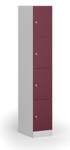 Šatníková skrinka s úložnými boxmi, 4 boxy, 1850 x 300 x 500 mm, cylindrický zámok, červené dvere