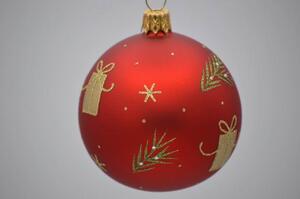 Vianočná guľka červená s darčekmi 7 cm