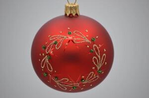Vianočná guľka červená s venčekom 7 cm