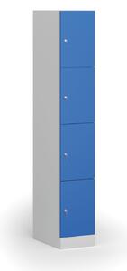 Šatníková skrinka s úložnými boxmi, 4 boxy, 1850 x 300 x 500 mm, cylindrický zámok, modré dvere