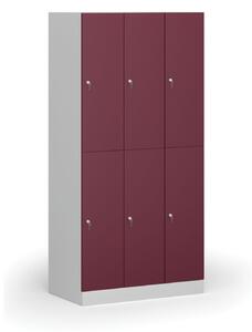Šatníková skrinka s úložnými boxmi, 6 boxov, 1850 x 900 x 500 mm, cylindrický zámok, červené dvere