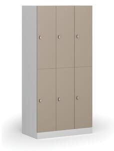 Šatníková skrinka s úložnými boxmi, 6 boxov, 1850 x 900 x 500 mm, otočný zámok, béžové dvere