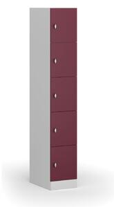Šatníková skrinka s úložnými boxmi, 5 boxov, 1850 x 300 x 500 mm, otočný zámok, červené dvere