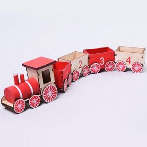 Vianočný drevený vlak červený 34,5x4,5x7