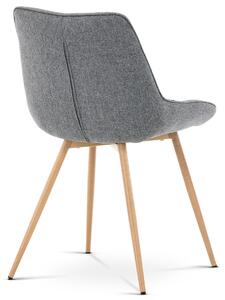 Jedálenská stolička, poťah sivá látka, kovové nohy, 3d dekor dub