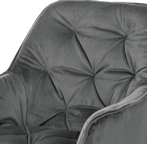 Jedálenská stolička, poťah sivá zamatová látka, kovová 4nohá podnož, čierny lak