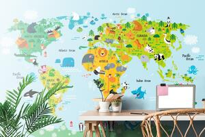 Tapeta detská mapa sveta so zvieratkami