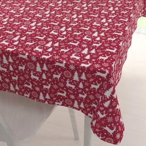 Biante Zamatový obdĺžnikový obrus Tamara TMR-045 Vianočné jelene a stromčeky na červenom 50x100 cm