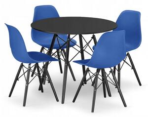 Jedálenský stôl TODI čierny 80 cm so štyrmi stoličkami OSAKA modré