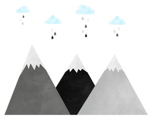 Nálepka na stenu - Hory a obláčiky, sivé