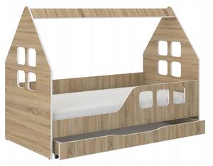 Detská posteľ domček so šuflíkom 160 x 80 cm v dekore dub sonoma pravá