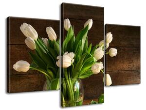 Obraz na plátne Biele tulipány - 3 dielny Veľkosť: 90 x 80 cm