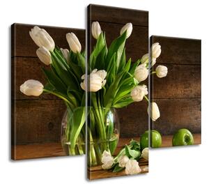 Obraz na plátne Biele tulipány - 3 dielny Rozmery: 90 x 30 cm
