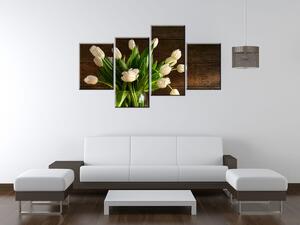 Obraz na plátne Biele tulipány - 4 dielny Rozmery: 120 x 45 cm