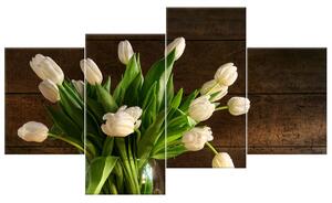 Obraz na plátne Biele tulipány - 4 dielny Rozmery: 120 x 45 cm