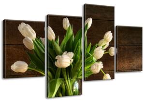 Obraz na plátne Biele tulipány - 4 dielny Rozmery: 100 x 70 cm