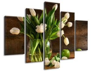 Obraz na plátne Biele tulipány - 5 dielny Rozmery: 150 x 70 cm