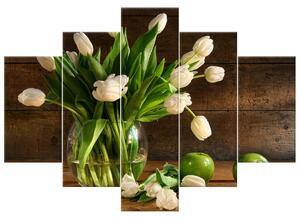 Obraz na plátne Biele tulipány - 5 dielny Rozmery: 150 x 70 cm