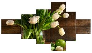 Obraz na plátne Biele tulipány - 6 dielny Rozmery: 180 x 100 cm