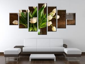 Obraz na plátne Biele tulipány - 7 dielny Rozmery: 140 x 80 cm