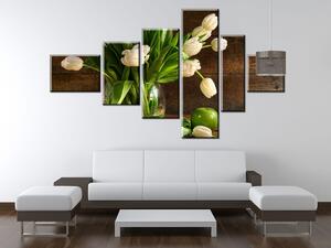 Obraz na plátne Biele tulipány - 6 dielny Rozmery: 180 x 100 cm