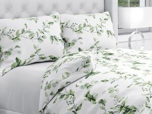 Biante Bavlnené posteľné obliečky Sandra SA-422 Zelené listy na bielom Dvojlôžko francúzske 240x200 a 2ks 70x90 cm