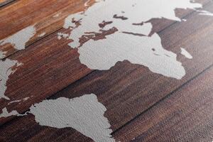 Obraz mapa sveta s dreveným pozadím