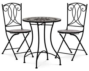 Záhradný set, stôl + 2 kovové stoličky, čierny (a2233 set)
