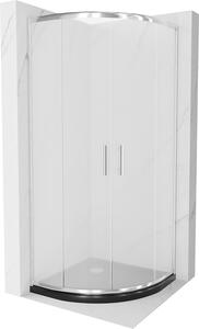 Mexen Rio, štvrťkruhový sprchovací kút s posuvnými dverami 90 x 90 cm, 5mm sklo námraza, chrómový profil + čierna sprchová vanička, 863-090-090-01-30-4170