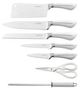 Royalty Line RL-KSS750 8-dielna súprava oceľových nožov a nožníc + ocieľka - biela