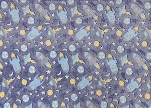 Svietiaca deka mikroflanel KOMETY A RAKETY 150x200 cm modrosivá