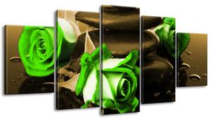 Obraz na plátne Zelené ruže a kamene - 5 dielny Rozmery: 150 x 70 cm