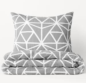 Goldea krepové posteľné obliečky deluxe - vzor 1049 biele geometrické tvary na sivom 200 x 200 a 2ks 70 x 90 cm