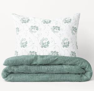 Goldea krepové posteľné obliečky - vzor 952 tmavo zelené kvetované ornamenty s geometrickými tvarmi 140 x 220 a 70 x 90 cm
