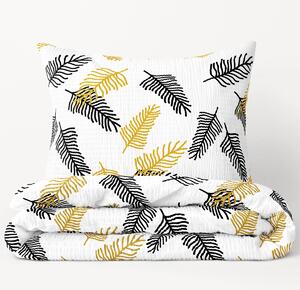 Goldea krepové posteľné obliečky deluxe - čierne a zlaté palmové listy 140 x 200 a 70 x 90 cm