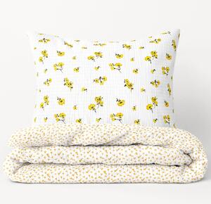Goldea krepové posteľné obliečky - vzor 951 žlté kvety a kvítí na bielom 140 x 220 a 70 x 90 cm